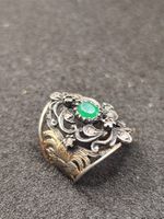 Art Deko 925er Silber Ring Smaragd, Bergkristallen um 1930j