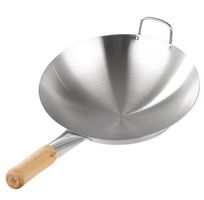 Wok inox 30cm avec manche bois neuf