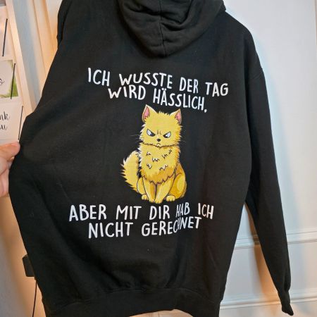 Schwarzer Hoodie Katze Spruch 38/40 personalisiert