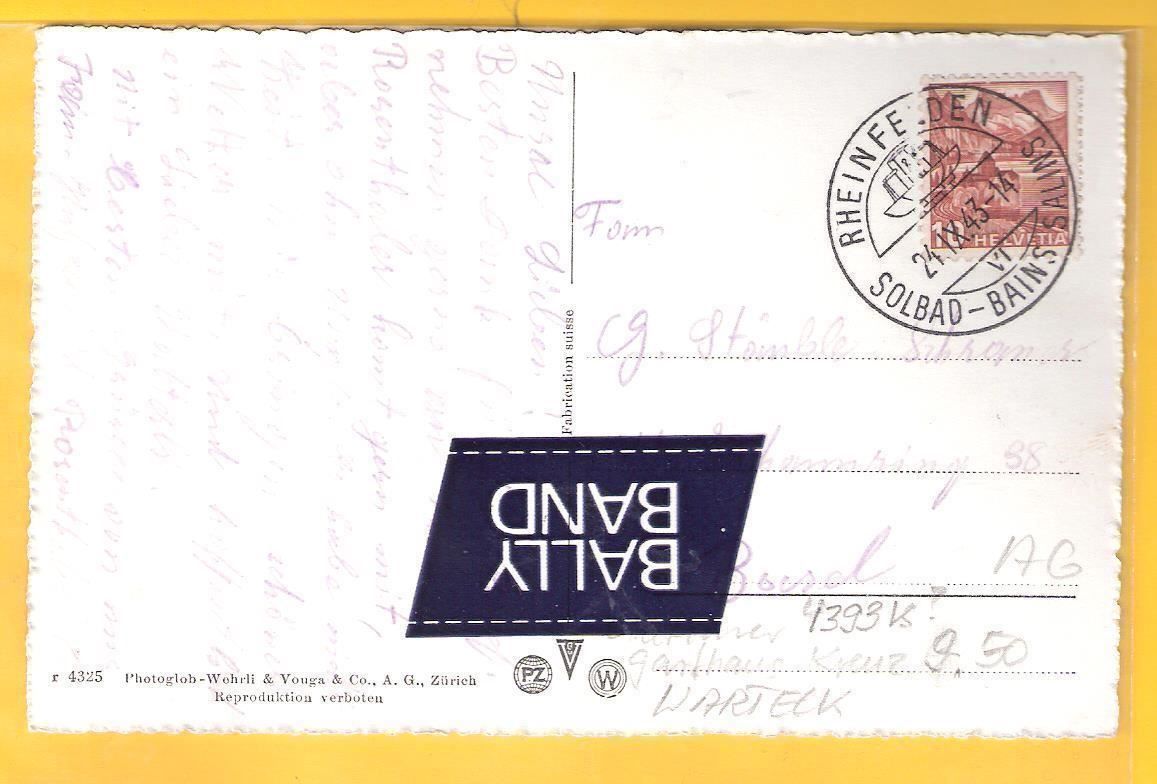 Cartoline postali: 24.9.43 Rheinfelden/Obertorturm/Oldtimer – Usato da Zürich venduto da Hagliweg 2