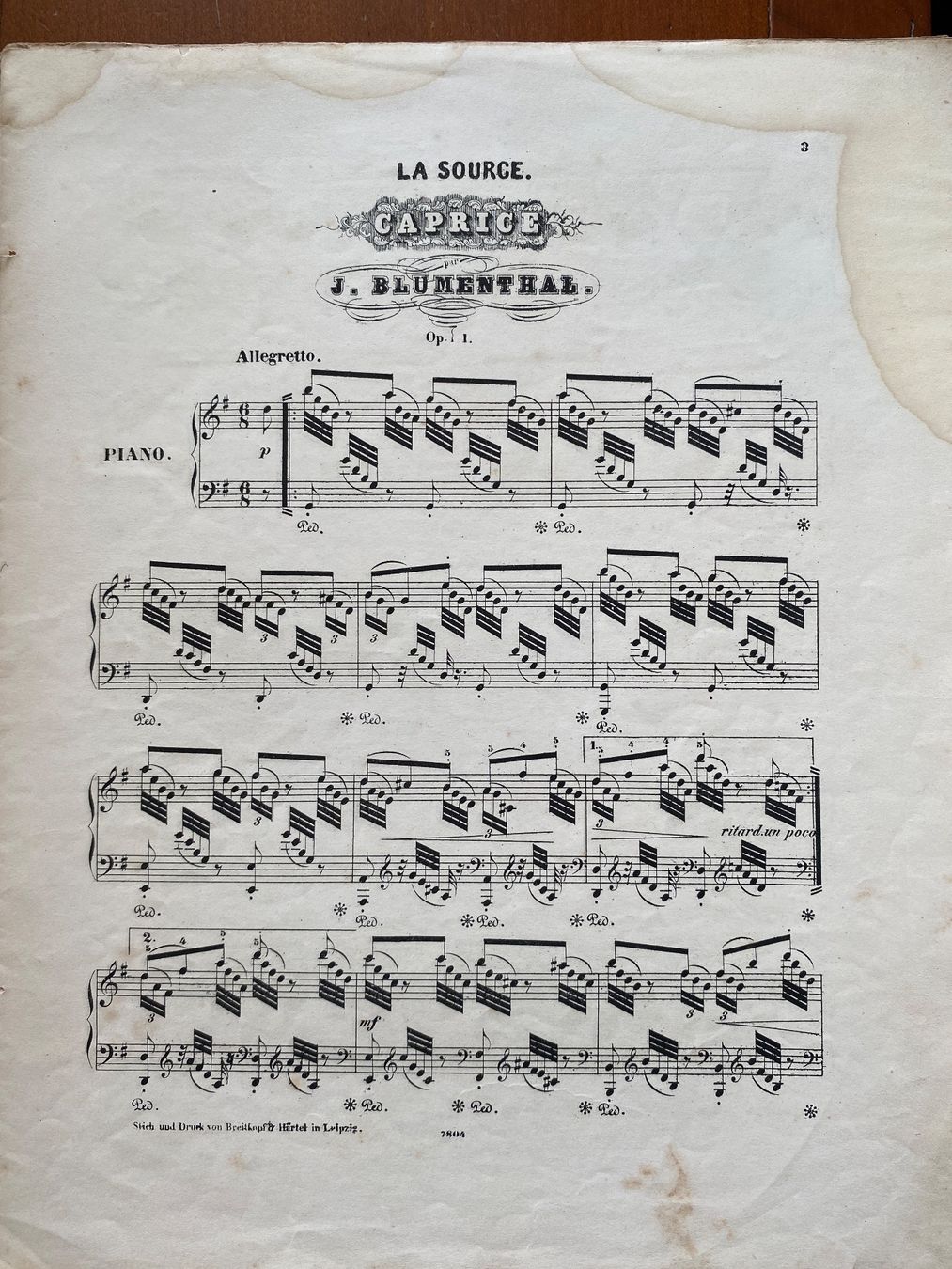 Libri: La source. Caprice pour piano Blumenthal, J. um 1850 RAR – Usato da THERWIL venduto da Fcbbasel 1
