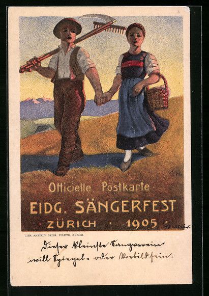 Cartoline postali: Zürich, Eidg. Sängerfest 1905, Bauern  – Usato da Berlin venduto da bartko-reher