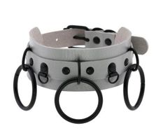 NEUES PU Leder Halsband silber-schwarz - 220421
