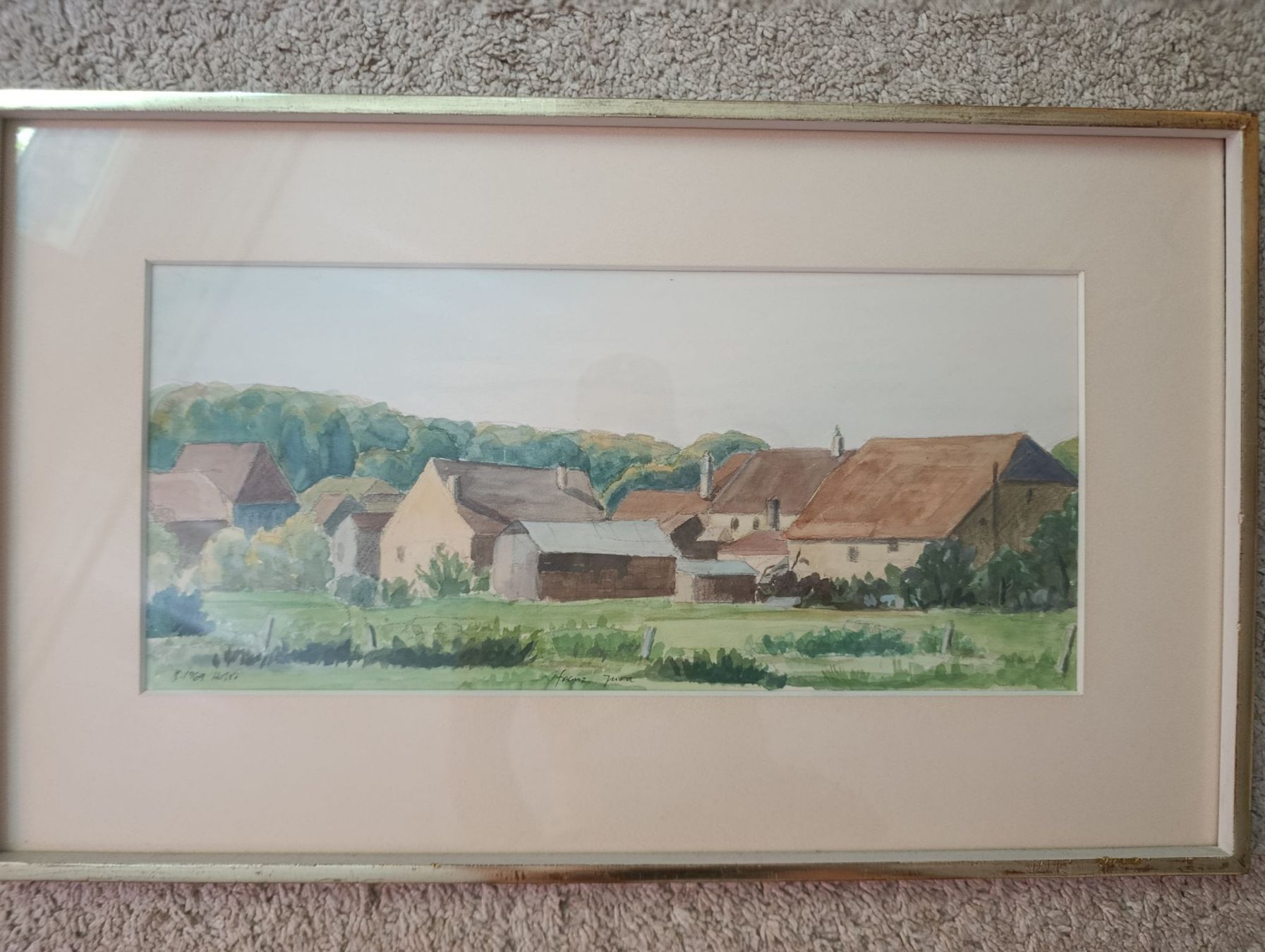 Gemälde: Aquarell Dorfansicht mit Rahmen – Gebraucht aus Oberwangen b. Bern von bre_lmp2 1