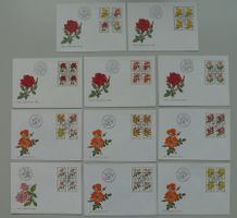 1972-82, J240-243+J261-264+J285, 11 illustrierte "Rosen"-FDC