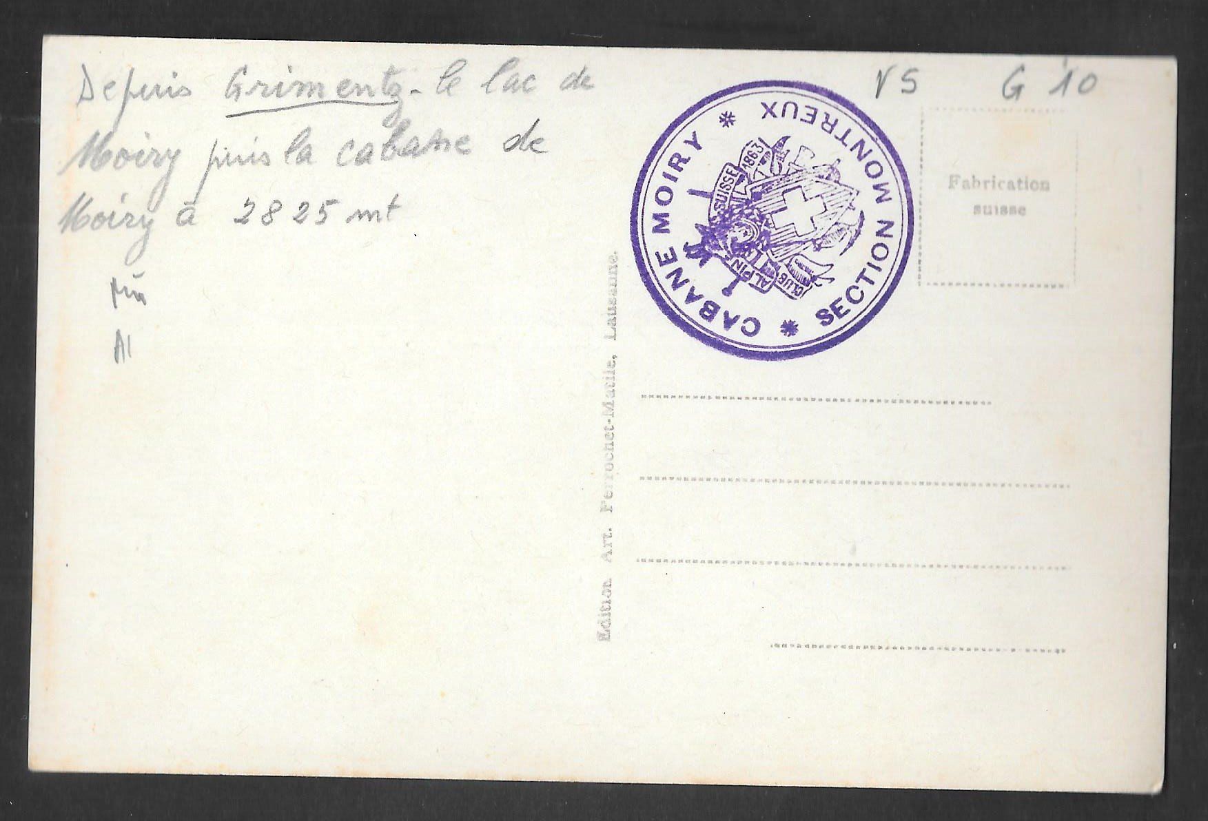 Cartoline postali: Zinal Cabane de Moiry S.A.C. Section Montreux – Usato da Olten venduto da clotaldi 1