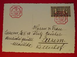 1943, Ersttags-Karte mit Nr.258, dekorativer ROTER Stempel !