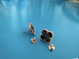 Clover earrings black and rose-gold colour