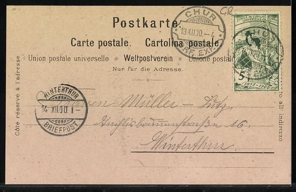Cartoline postali: Lithographie Chur, Dom, Ortsansicht – Usato da Berlin venduto da bartko-reher 1