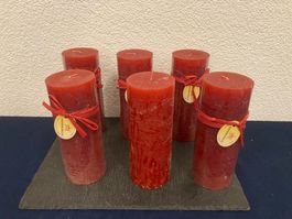 6 Kerzen a je 8 x 20 cm, rot uni Raureif, je ca. 850g