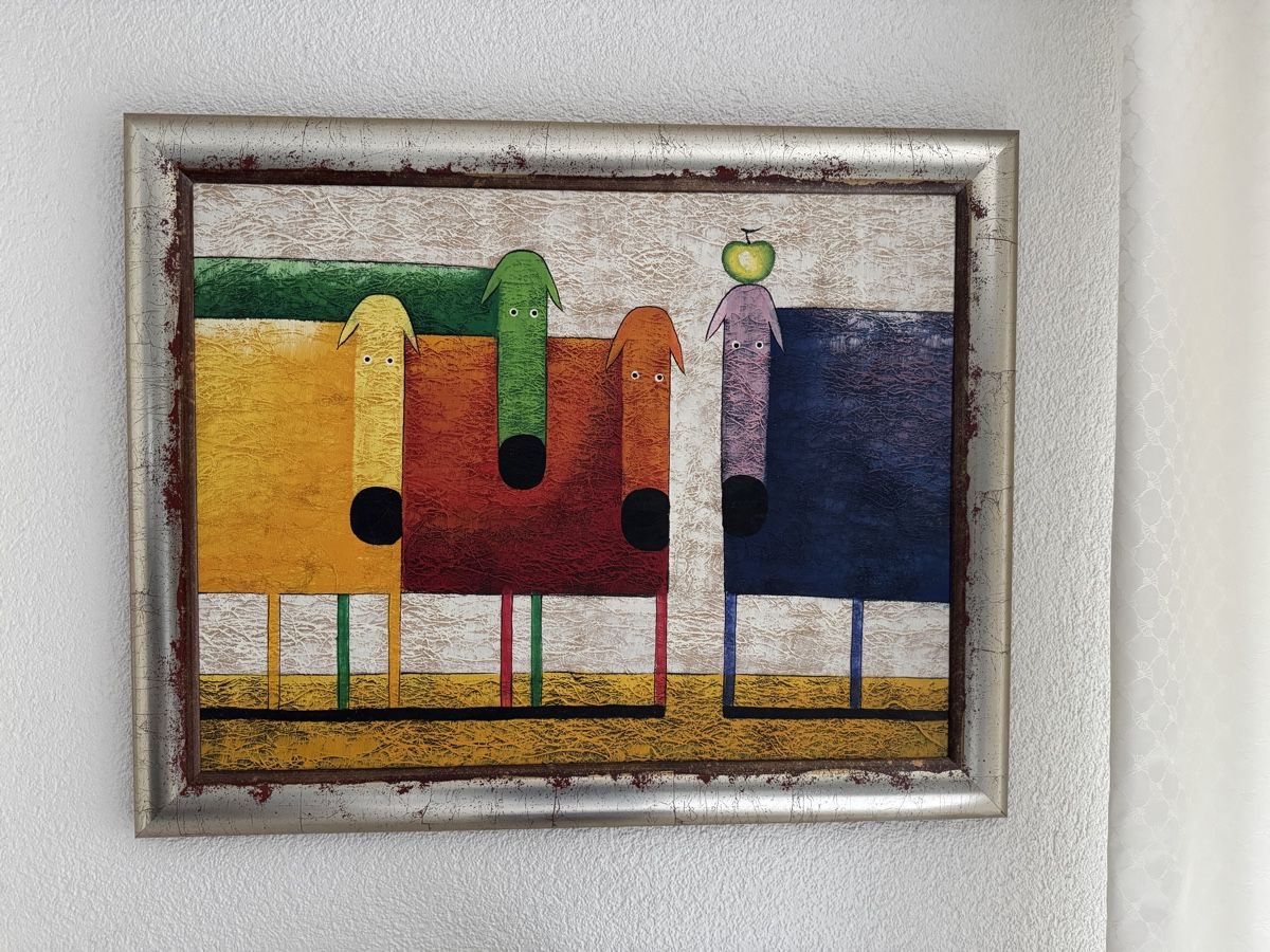 Dipinti: Bild Hunde mit Apfel Leinwandbild 100x80 – Usato da Allschwil venduto da Jrn