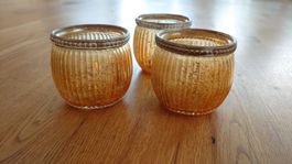 3er Set Teelichthalter, Vintage Look, goldfarben, Top!