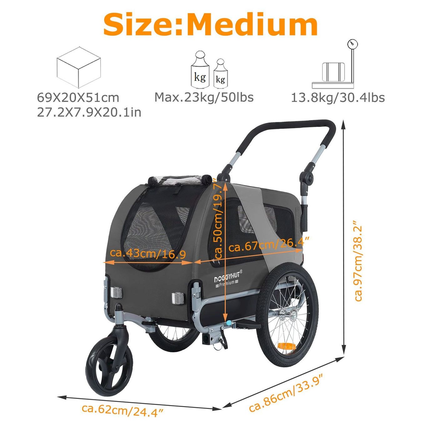 Remorques: DOGGYHUT Premium MEDIUM 2in1 Grau – Neuf avec emballage d'origine à Bottighofen par zaap 5