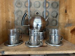 Teeservice Edelstahl Glas 3 Tassen gebraucht