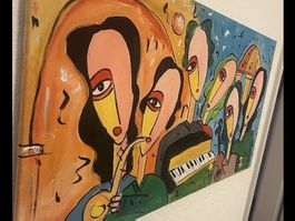 Gemälde Musikband abstrakt 7 Personen neuwertig