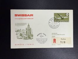Swissair Erstflugbrief Genf - Tunis ab FL 1964