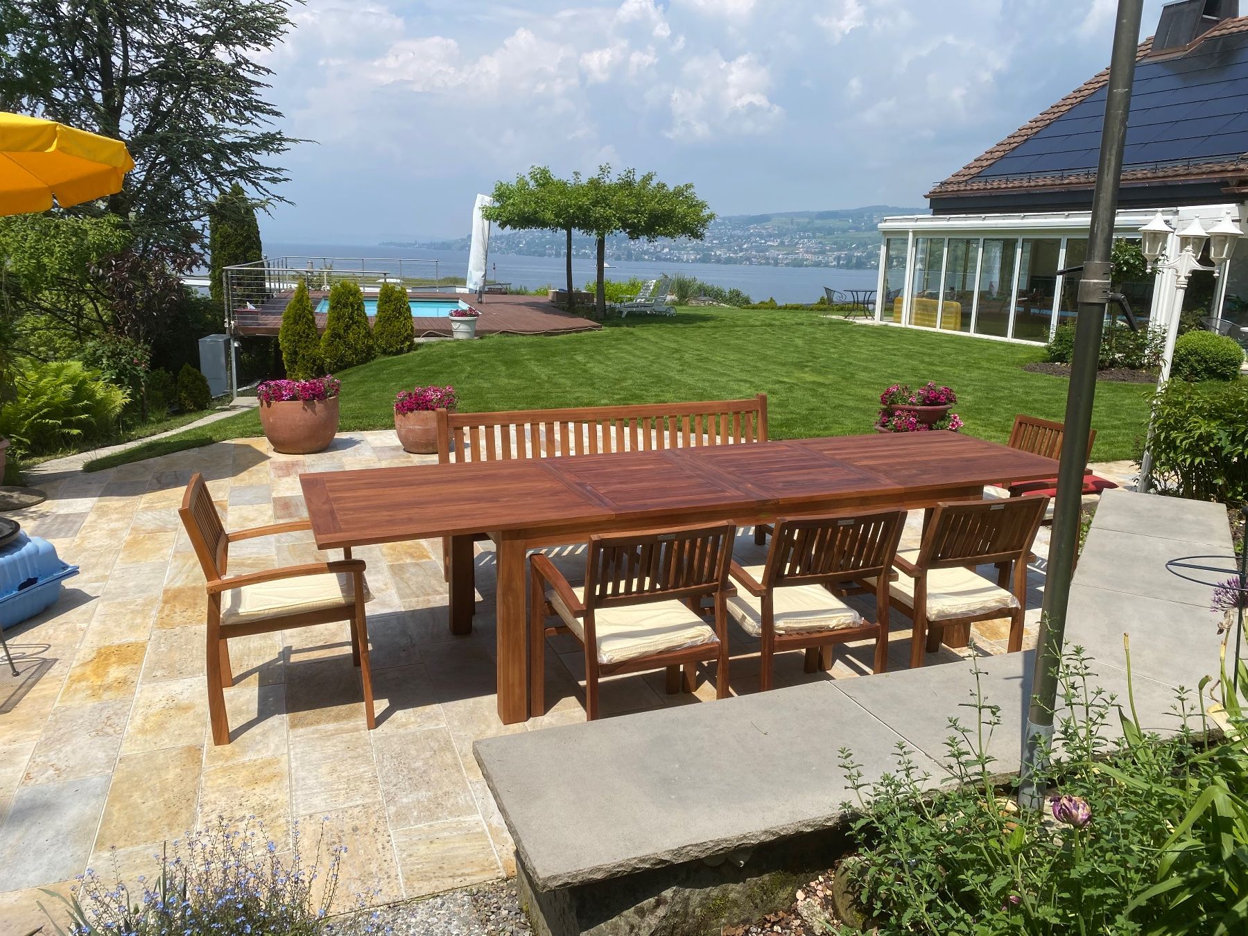 Set di tavolo e panche: De Luxe Set Teak Tischgruppe – Nuovo e nell'imballaggio originale da Zollikon venduto da Teaklife 2
