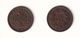 Schweiz 2 Rappen 1879 wenig gebraucht - seltener Jahrgang!
