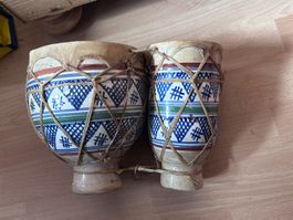 Bongos Trommel Keramik handbemalt Leder
