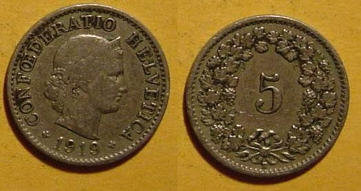 Toutes les monnaies: Schweiz, 5 Rappen 1919 – D'occasion à Allschwil par Coinfreak