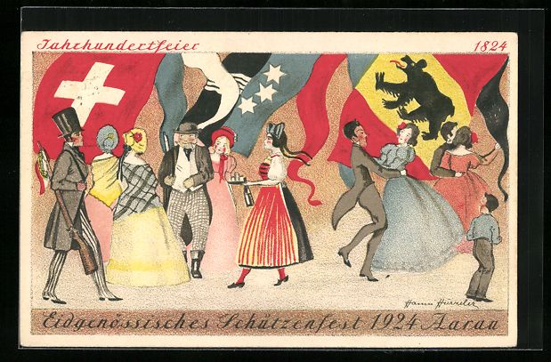 Cartoline postali: Litho Aarau, Eidgenössisches Schützenf – Usato da Berlin venduto da bartko-reher