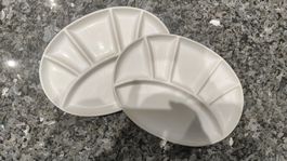 2 Stk. Migros Fondueteller "Teile", neuwertig, weiss