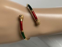 RARITÄT - stilvoller und edler Armreif gold/grün/rot, 5.6cm