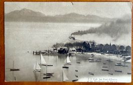 Lausanne - Ouchy - Le port - Bateau vapeur & Voiliers 1909