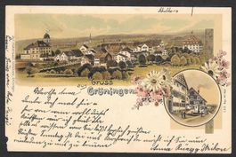 Grüningen farbige Lithografie 2 Bilder