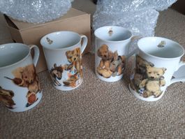 4 Teetassen mit Teddybären; neu