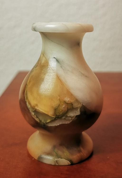 Vase Onyx Marmor, braun/weiss melliert, 7 cm Höhe, Vintage Kaufen auf
