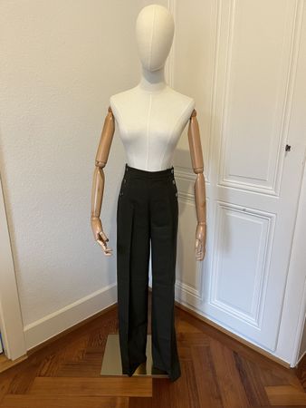 FRNCH Olive Green Wide Leg Pants - Button Detail Size M