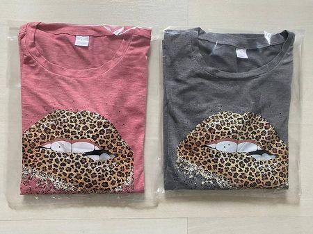 Leo Lippenprint-Langarm-T-Shirt 2 Stk.,grau & rosa,Gr.44,Neu