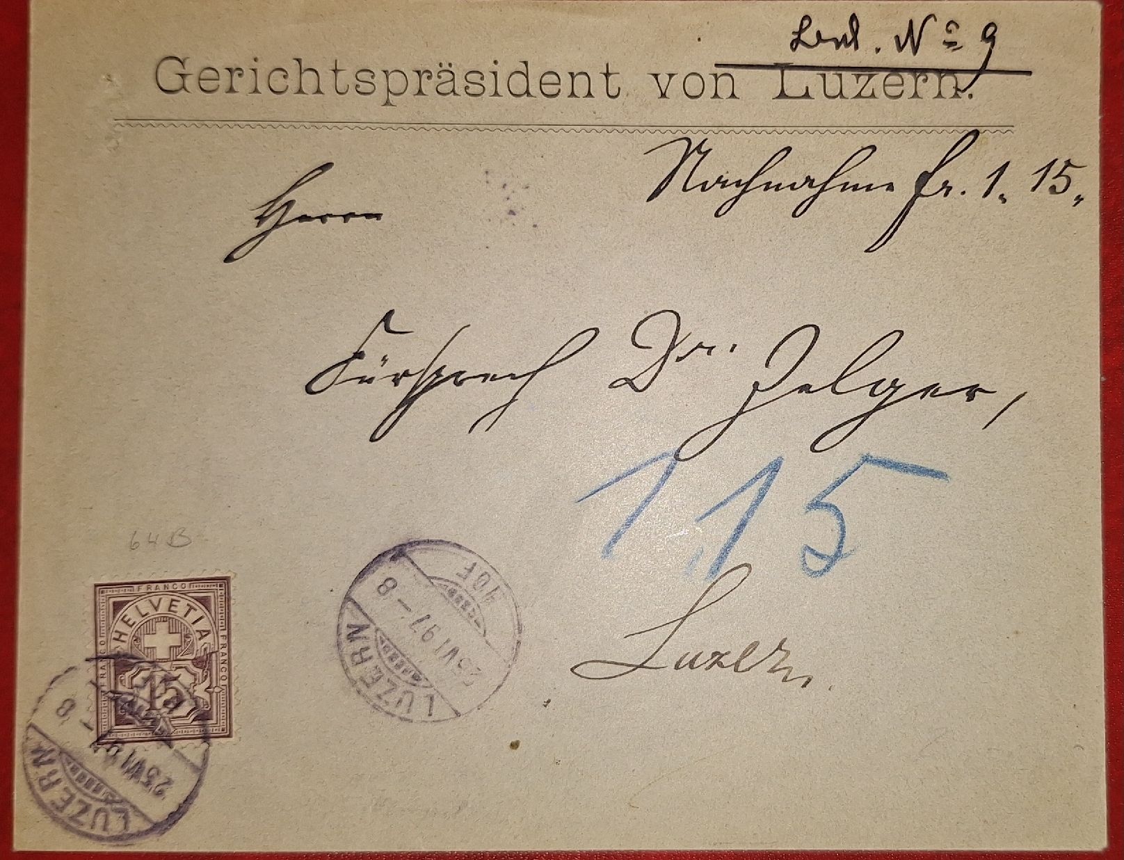 Tutti i francobolli: Wertziffer Brief Luzern  – Usato da Balgach venduto da SIMEON27
