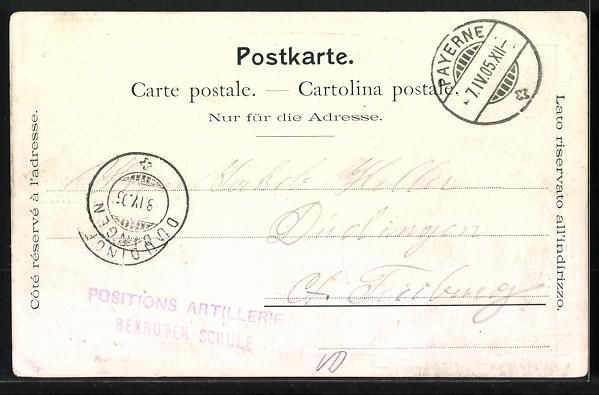 Cartoline postali: Litho Payerne, Vue générale, Grand Rue – Usato da Berlin venduto da bartko-reher 1