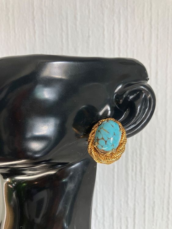 Boucles d'oreilles vintage en or avec turquoise main image 0
