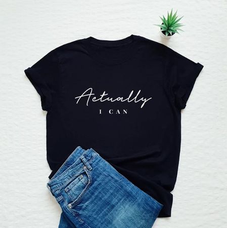 Schwarzes T-Shirt "Actually I can" - Top Zustand, Gr. XS