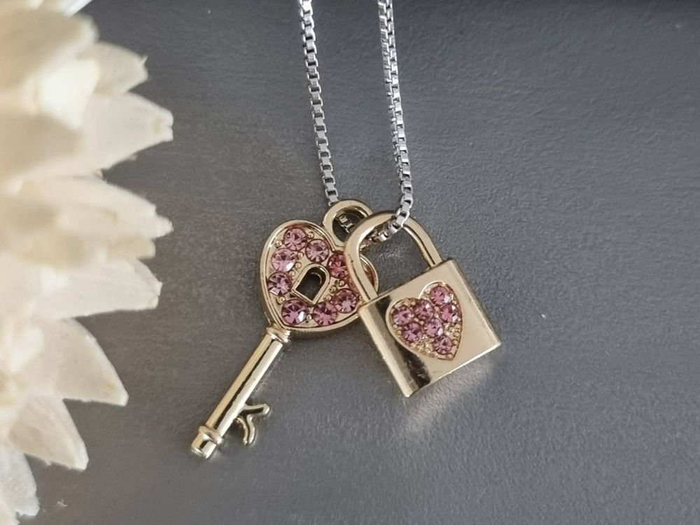 Happiness Boutique Damen Kette Mit Schloss-Anhänger, Edelstahl Silberfarben, Verstellbar 41+5 Cm, Mit Karabinerverschluss
