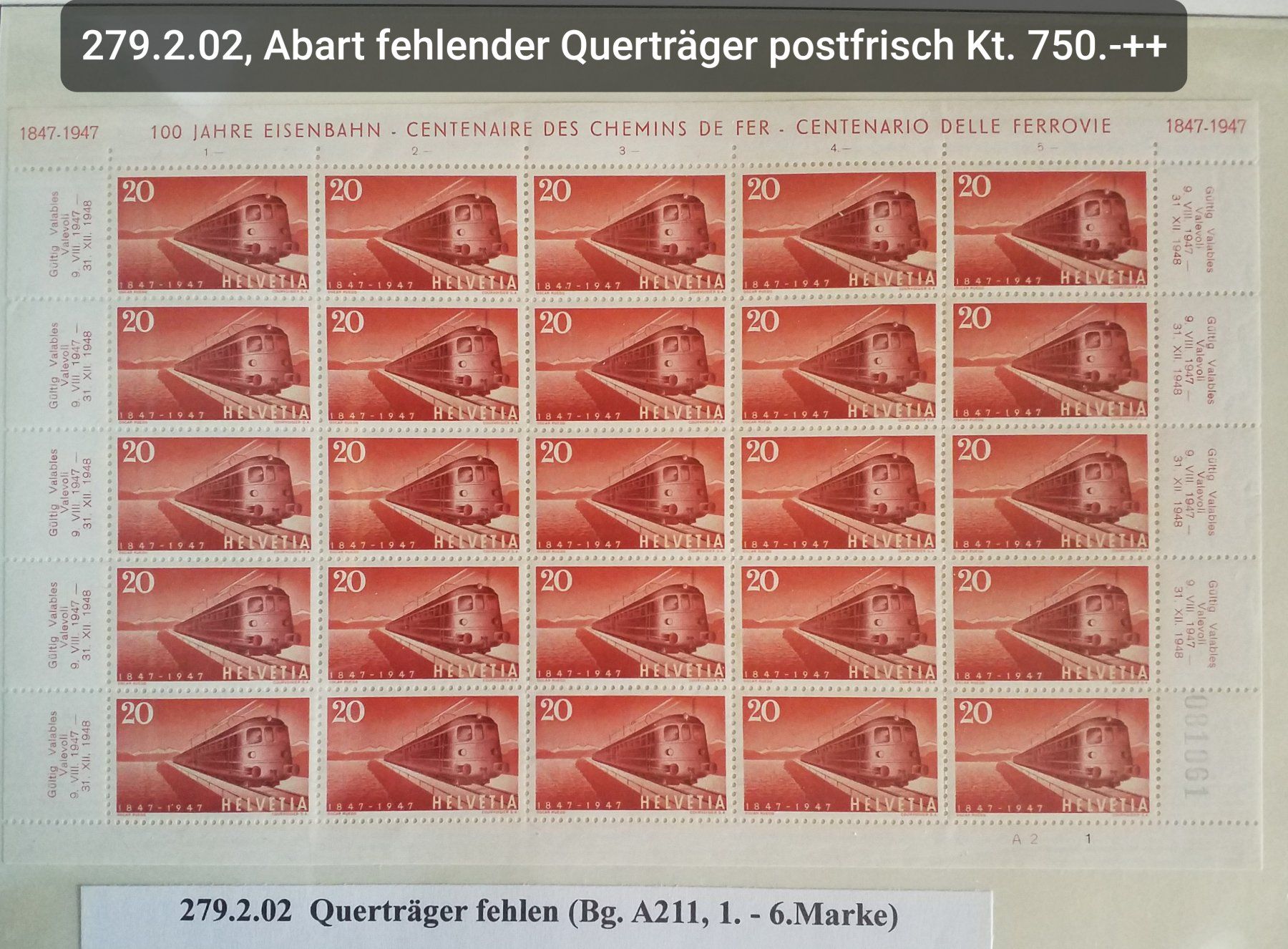 Tutti i francobolli: Nr. 279.2.02, Gotthardschnelzug postfrisch Kt. 750.-++ – Nuovo (secondo la descrizione) da Baden venduto da Eggi