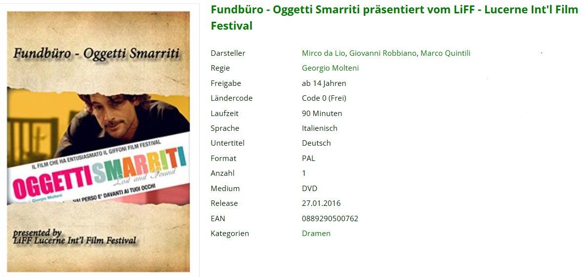 Tutti i DVDs: Fundbüro - Oggetti Smarriti -DVD NEU – Nuovo e nell'imballaggio originale da Dietikon venduto da Ruempfli 1