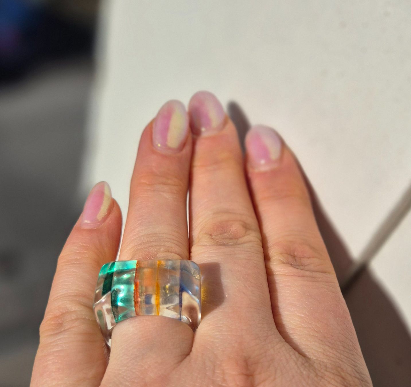 Anelli: RING FINGERRING TRANSPARENT MIT BUNTEN STREIFEN PLEXIGLAS – Nuovo (secondo la descrizione) da Elsau venduto da the-colorful-side 9
