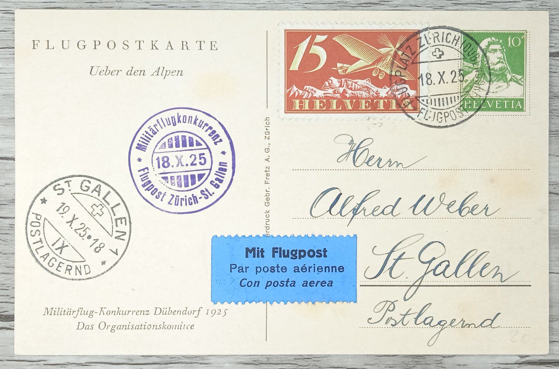 Tutti i francobolli: TR09 Carte Postale + Timbre Suisse 1925 – Usato da Cousset venduto da Patrick_Collections