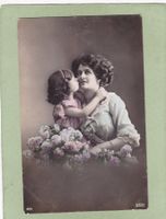 Kitsch Frau mit Kind und Blumen 1911