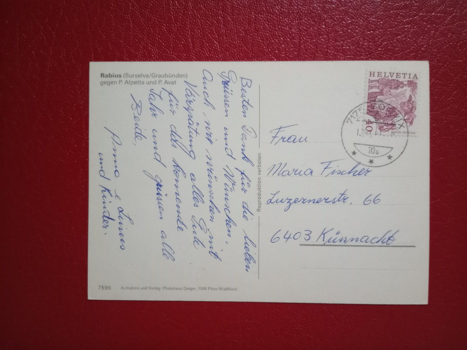 Cartoline postali: Rabius Surselva Graubünden Vogelschau 1981 – Usato da Küttigen venduto da Melisch1000 1