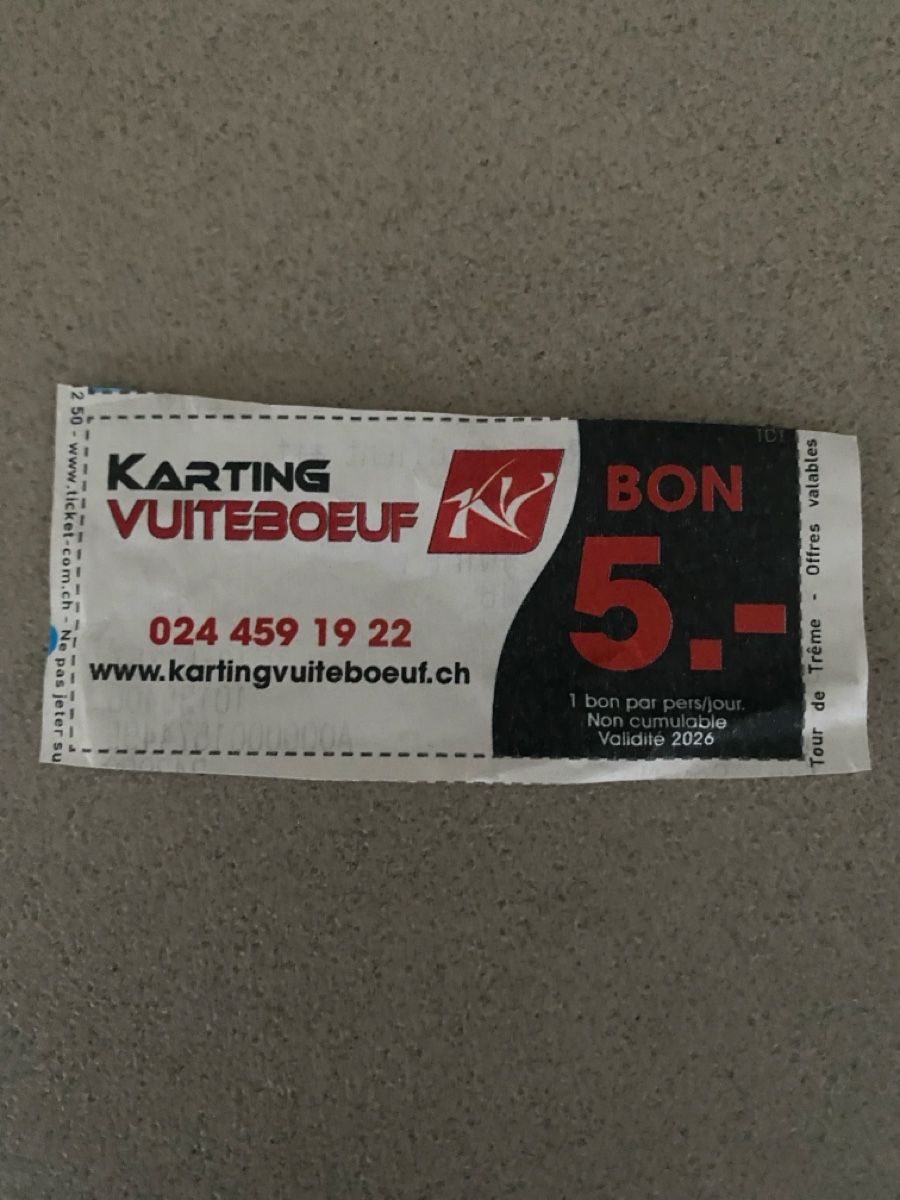 Buoni: Karting Vuiteboeuf bon de 5.-  – Nuovo e nell'imballaggio originale da Chamoson venduto da Pince26