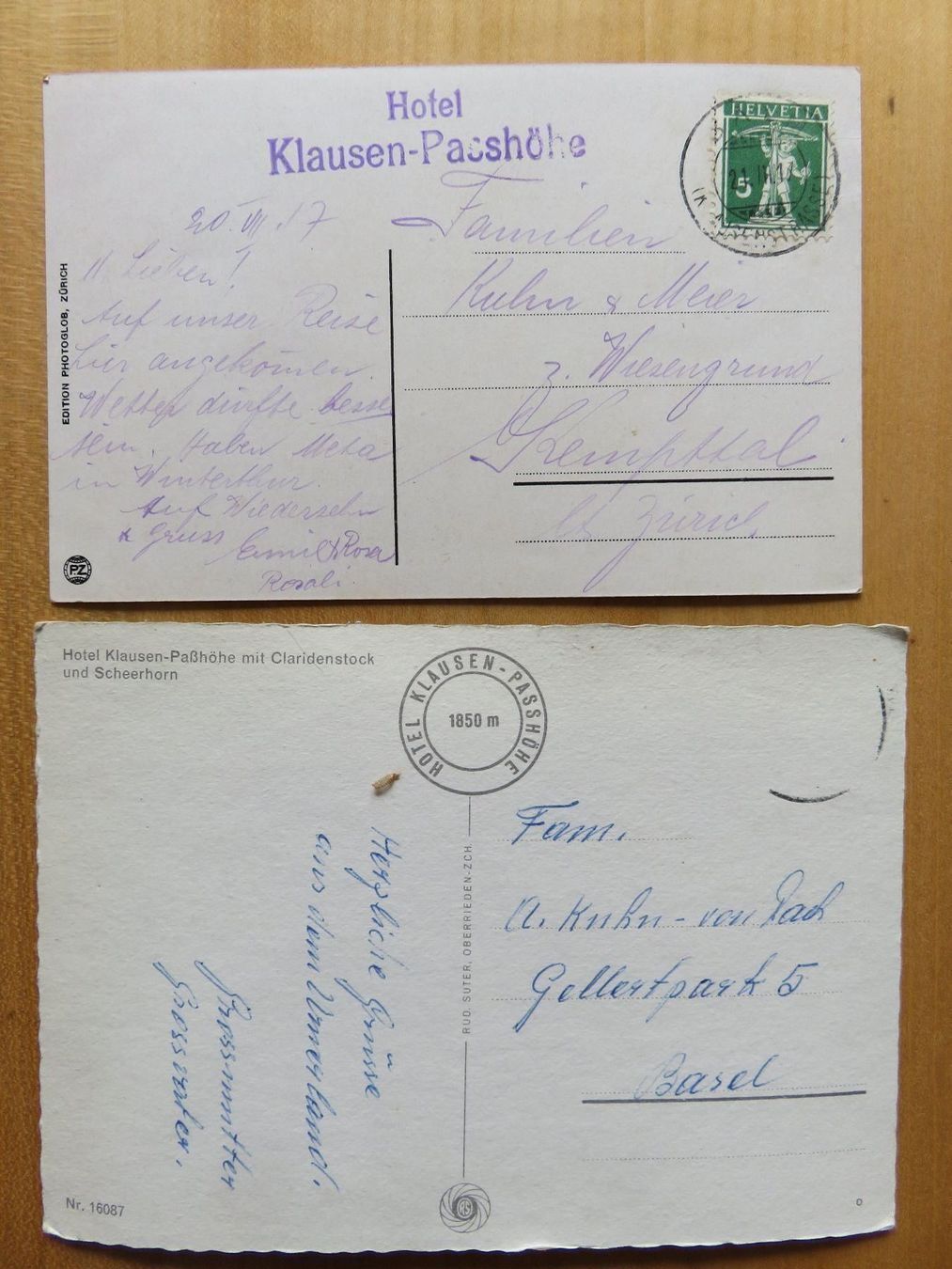 Cartoline postali: 2 Ansichtskarten Hotel Klausen-Passhöhe – Usato da Reinach BL venduto da golf1997 1