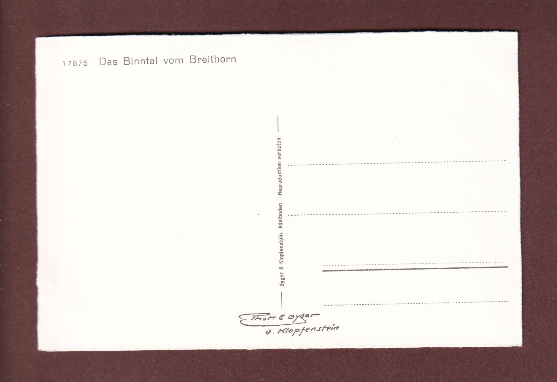 Cartoline postali: BINNTAL vom Breithorn – Usato da Pully venduto da nicecards-shop 1
