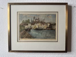 Rapperswil – Kolorierter Holzstich mit Hafen und Schloss