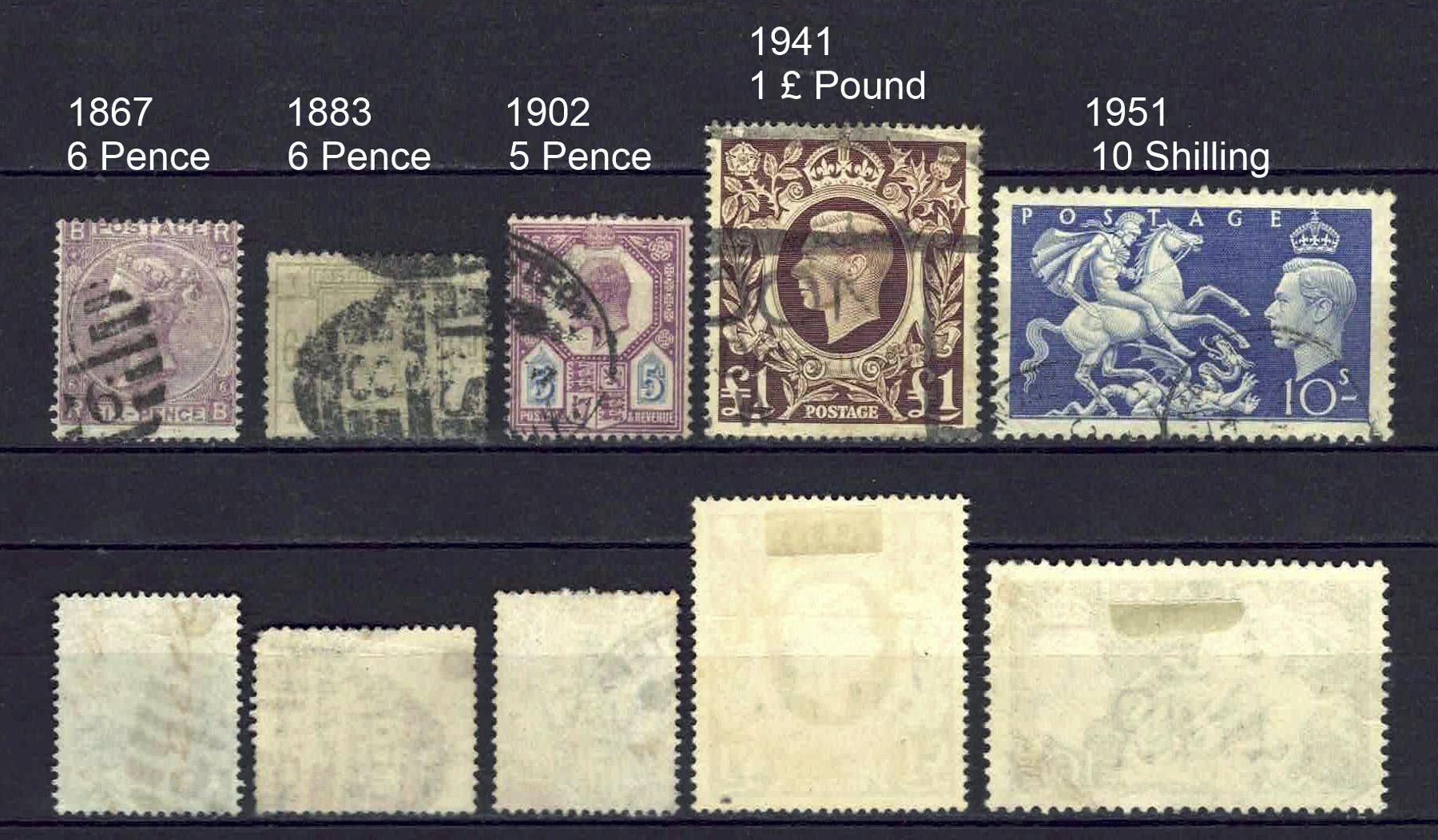 Alle Briefmarken: England ab 1867,  6 gute Werte gestempelt – Gebraucht aus Basel von Pfefferschootte
