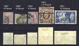 England ab 1867,  6 gute Werte gestempelt